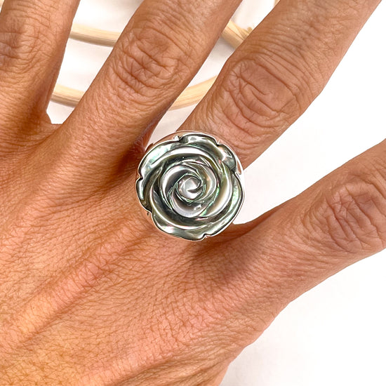 Tahitian MOP Rose Ring - Solid Sterling Silver
