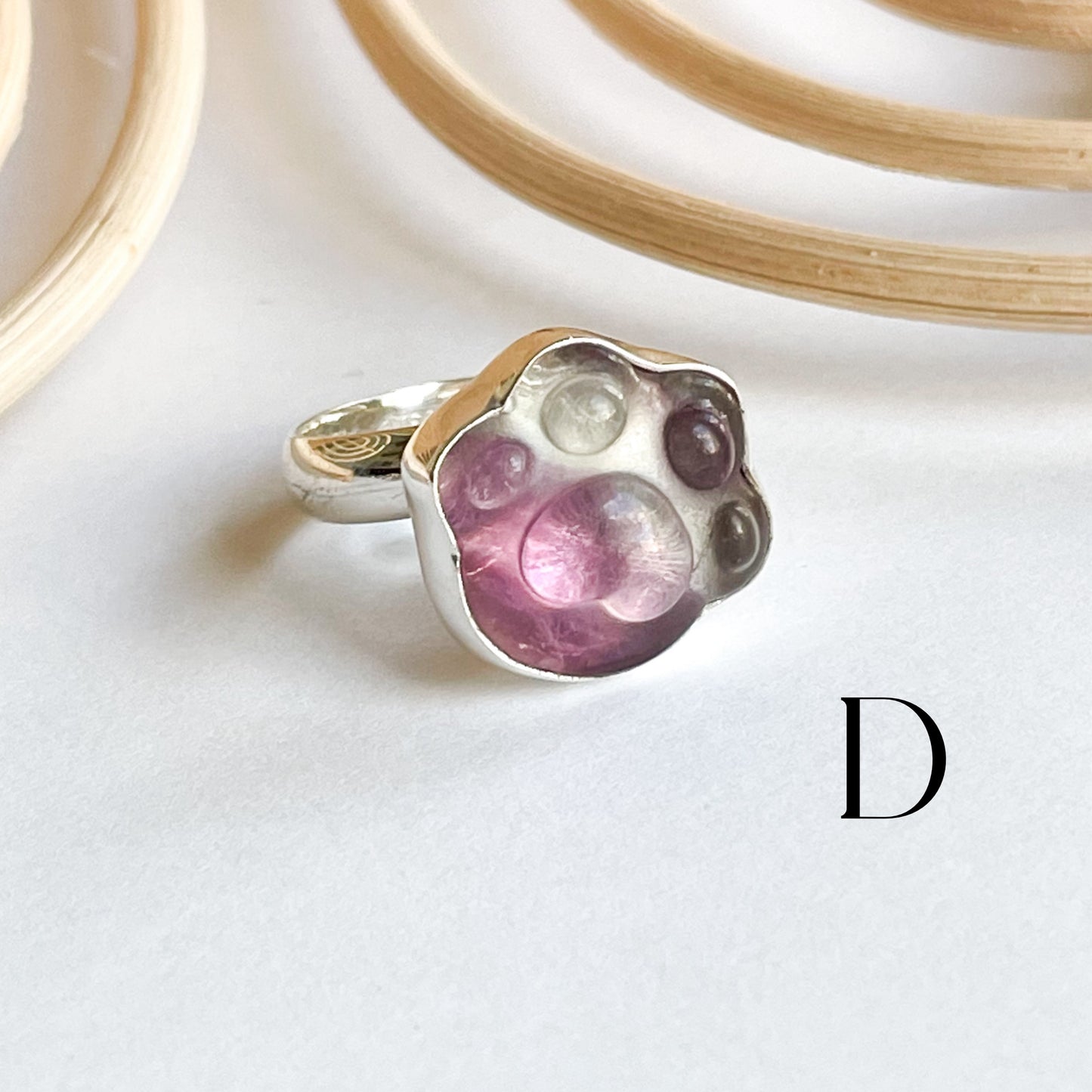 Fluorite Dog Paw Ring - Solid Sterling Silver