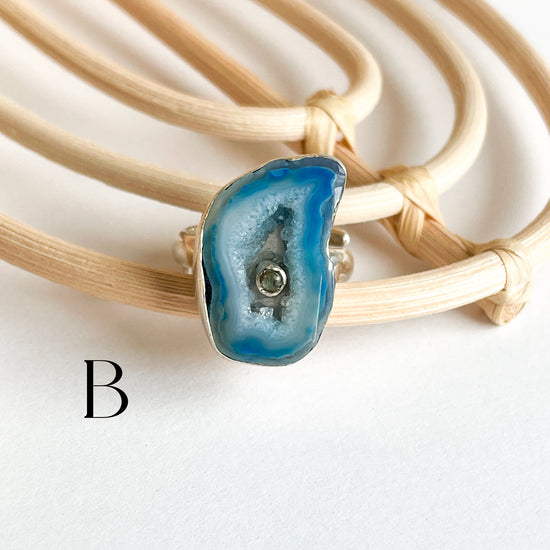 Agate With Gemstone Ring - Solid Sterling Silver