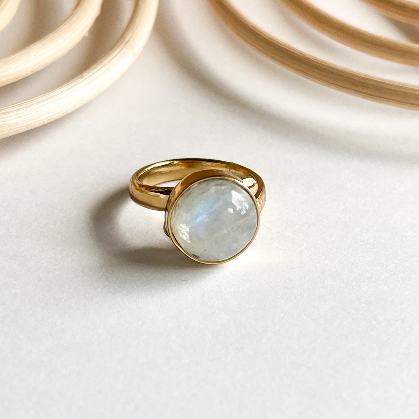 Dainty Rainbow Moonstone Ring - Alchemia