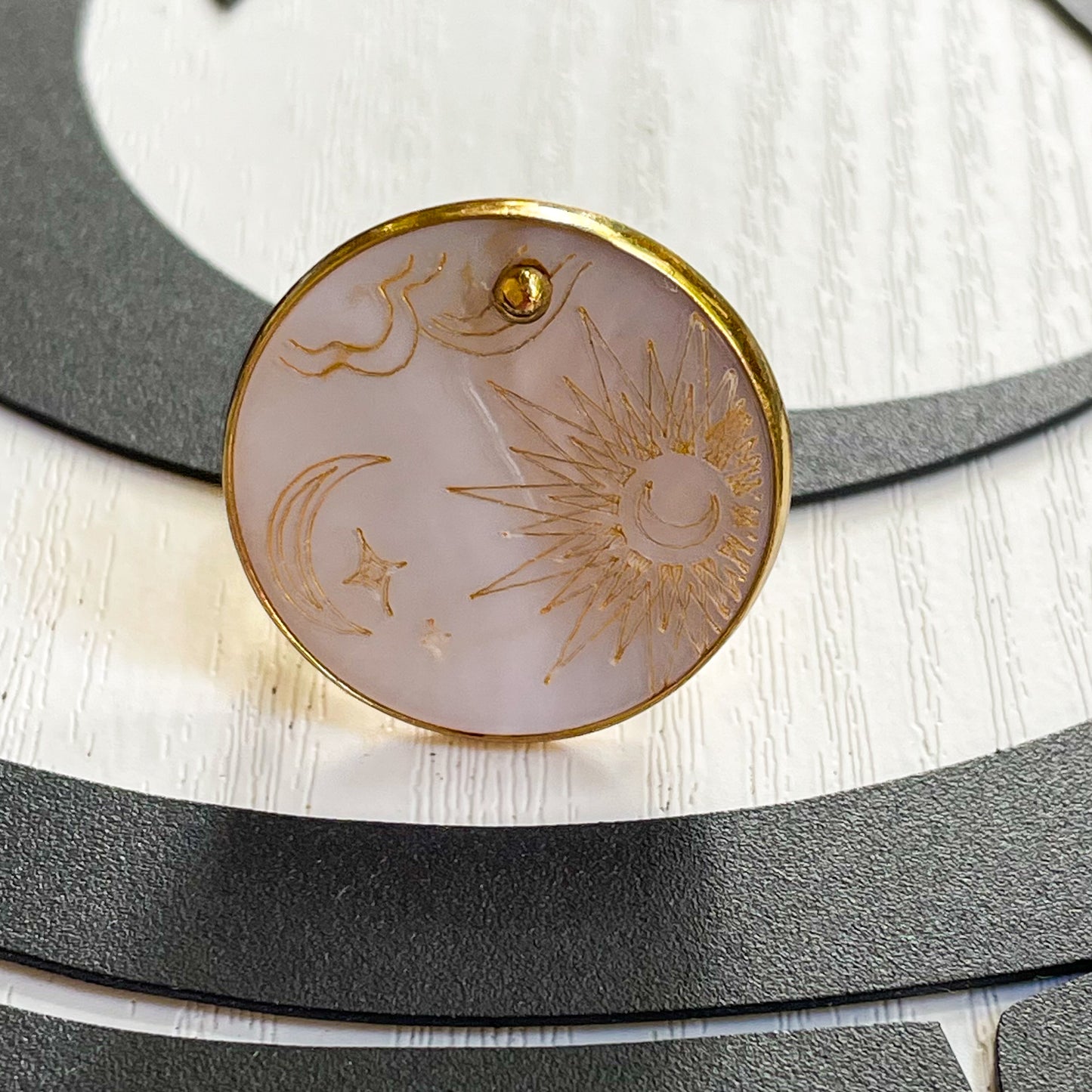 Mother of Pearl Sun Moon Ring - Alchemia Gold