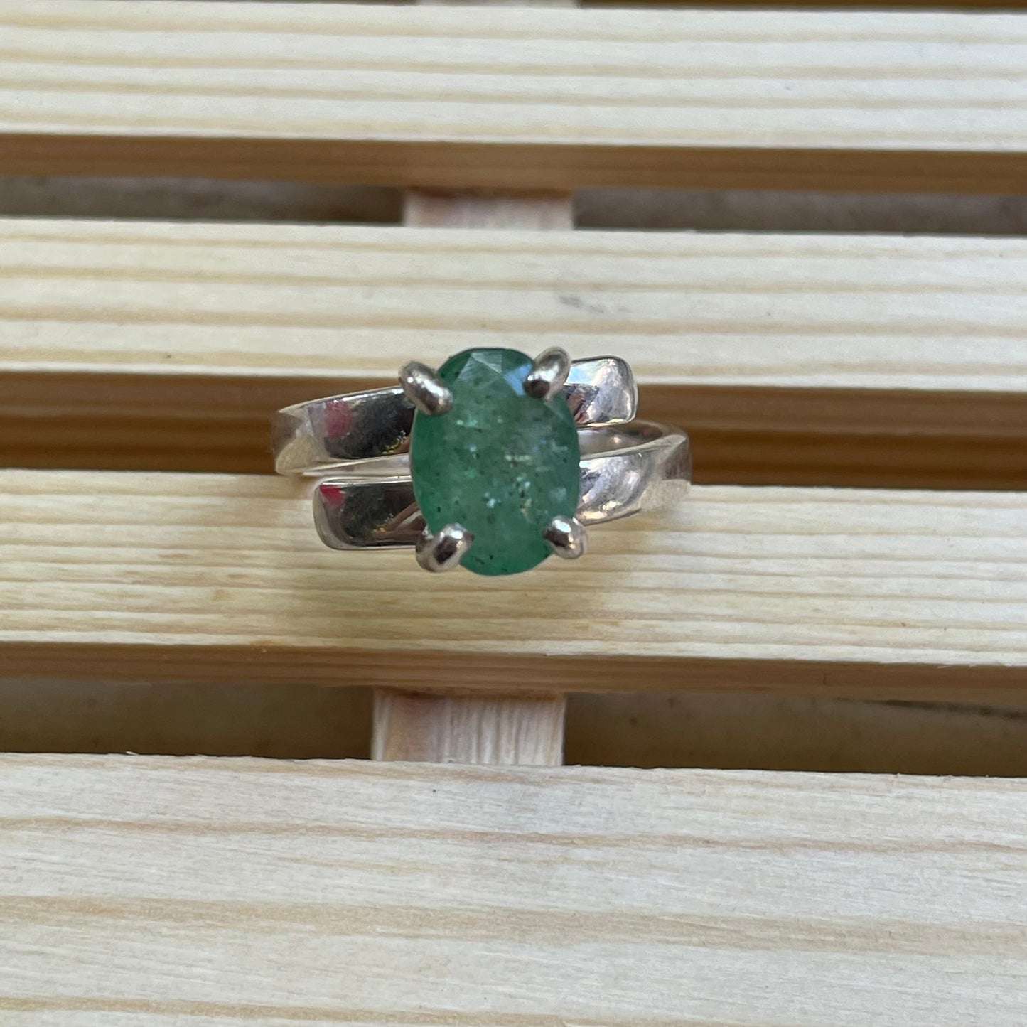 Oval Emerald Prong Ring - Solid Sterling Silver