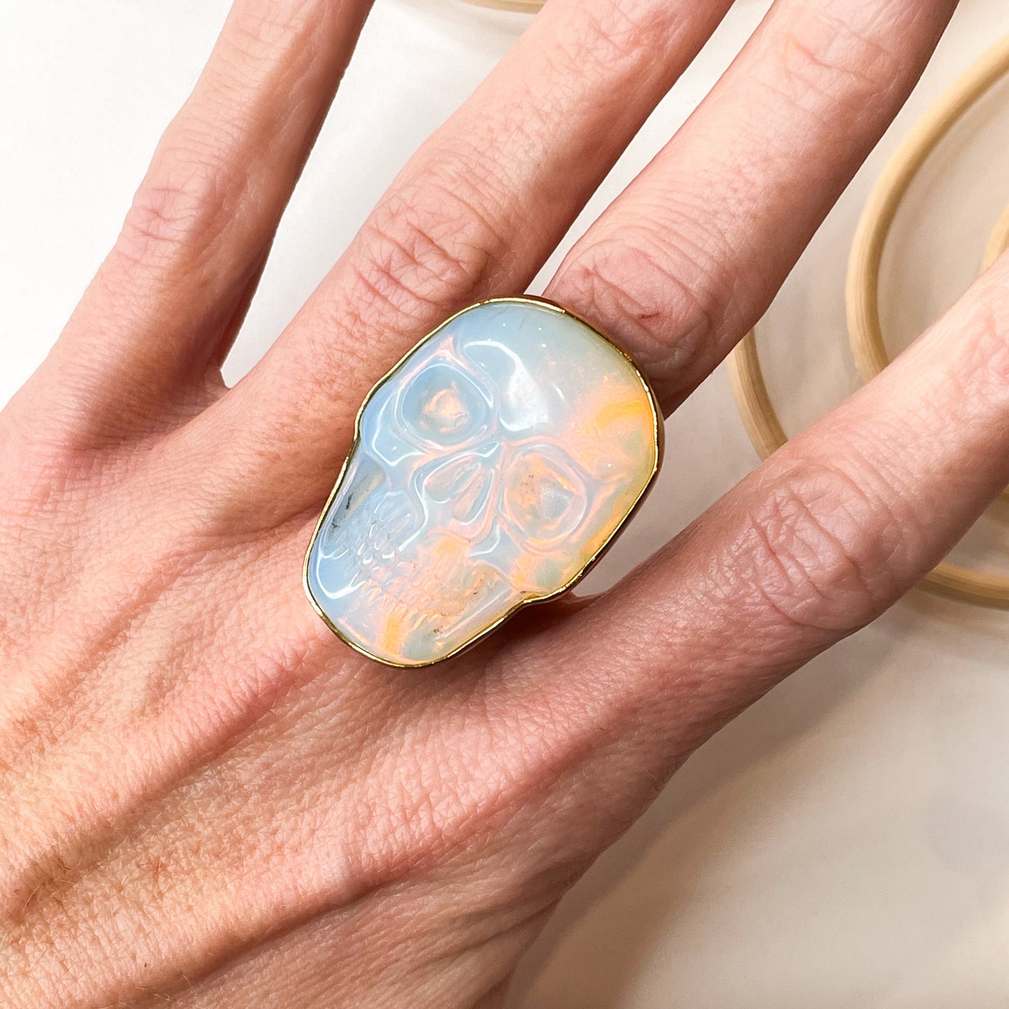 Load image into Gallery viewer, Opalite Skull Rings - Solid Sterling Silver
