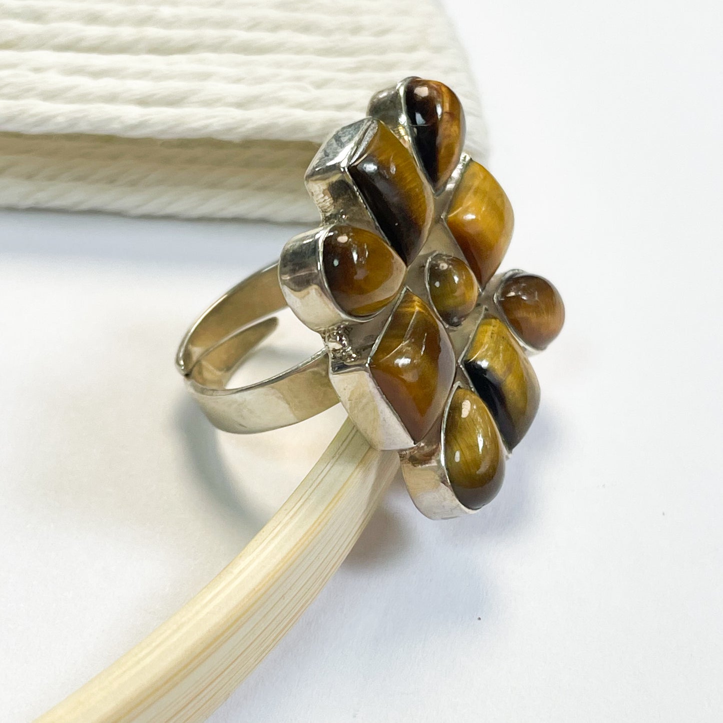Tiger Eye Mini Statement Ring - Solid Sterling Silver