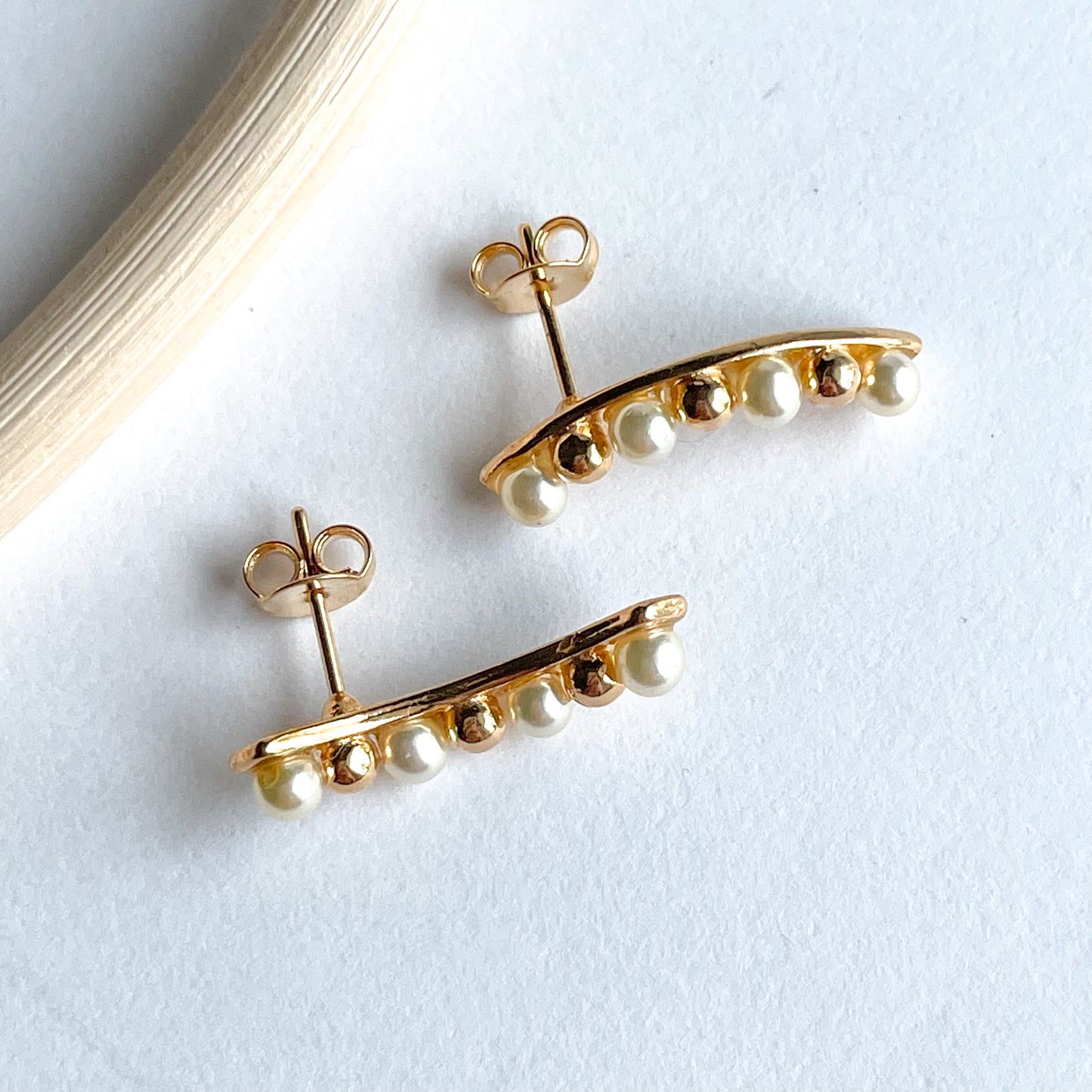 Pearl And Bead Crawler Studs - 18k Gold Filled