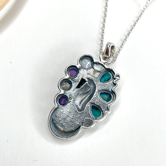 Turquoise & Amethyst Seahorse Pendant - Solid Sterling Silver