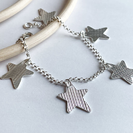 Chunky Star Charm Bracelet - Solid Sterling Silver