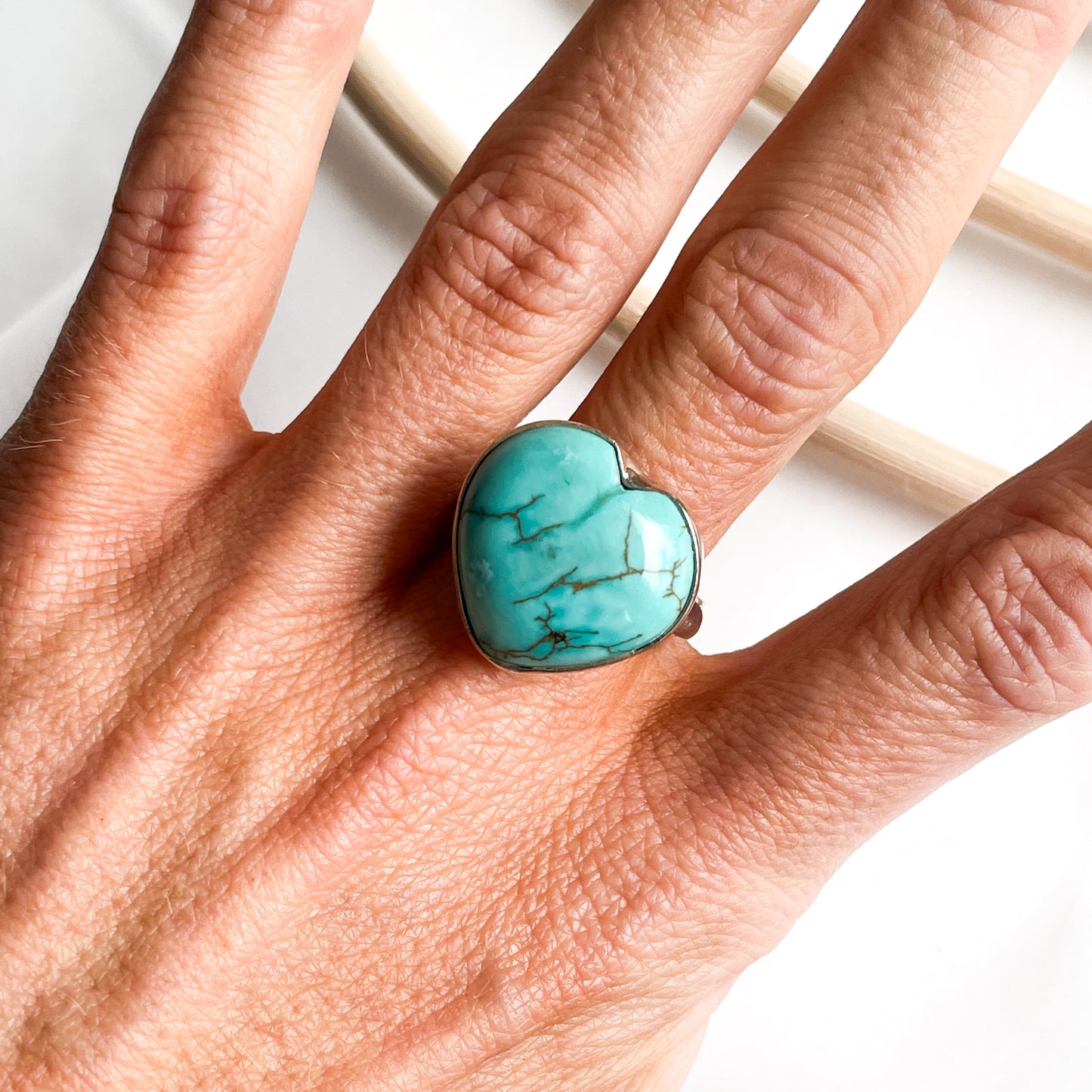 Blue Howlite Heart Ring - Solid Sterling Silver