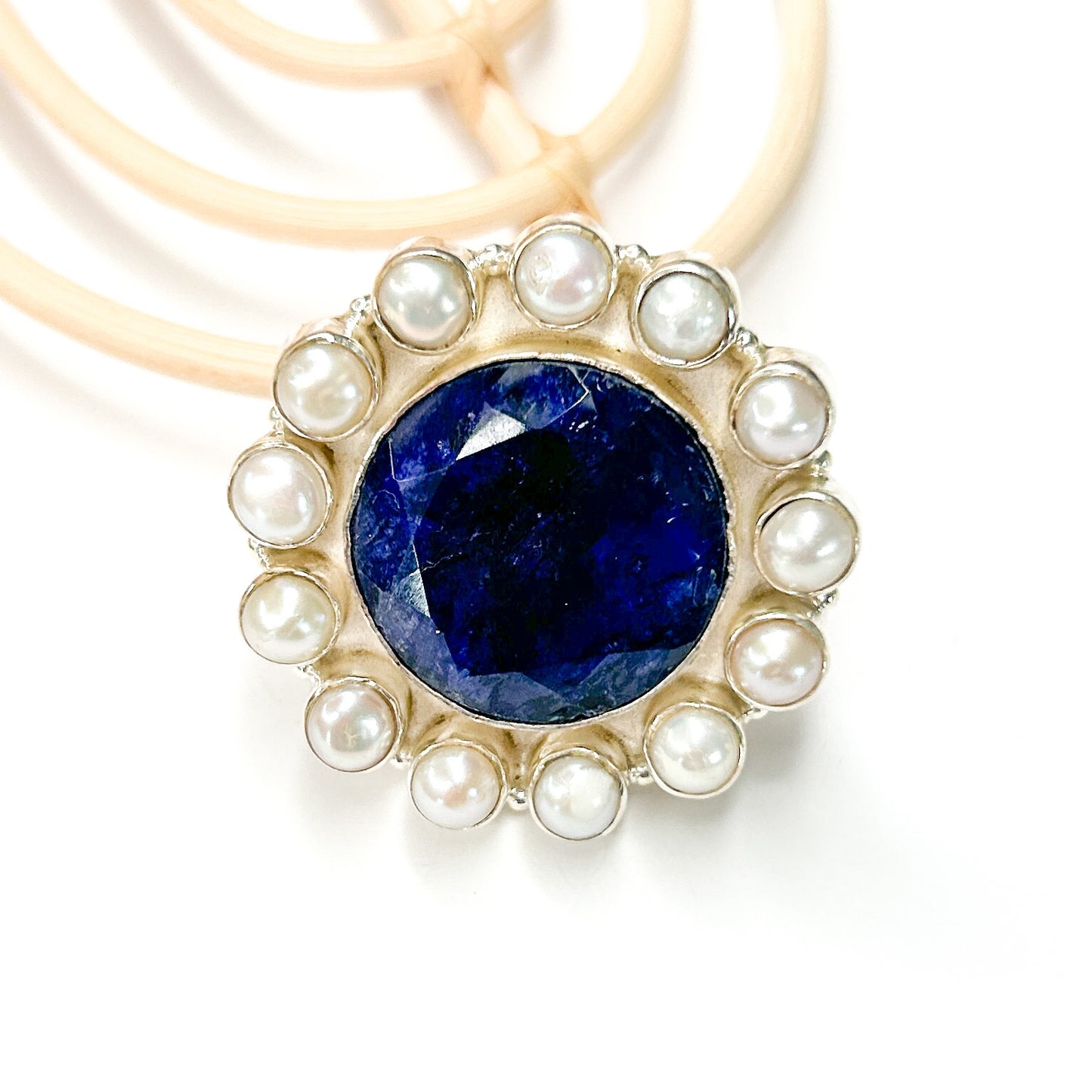 Sapphire Quartz & Pearl Adjustable Ring - Solid Sterling Silver