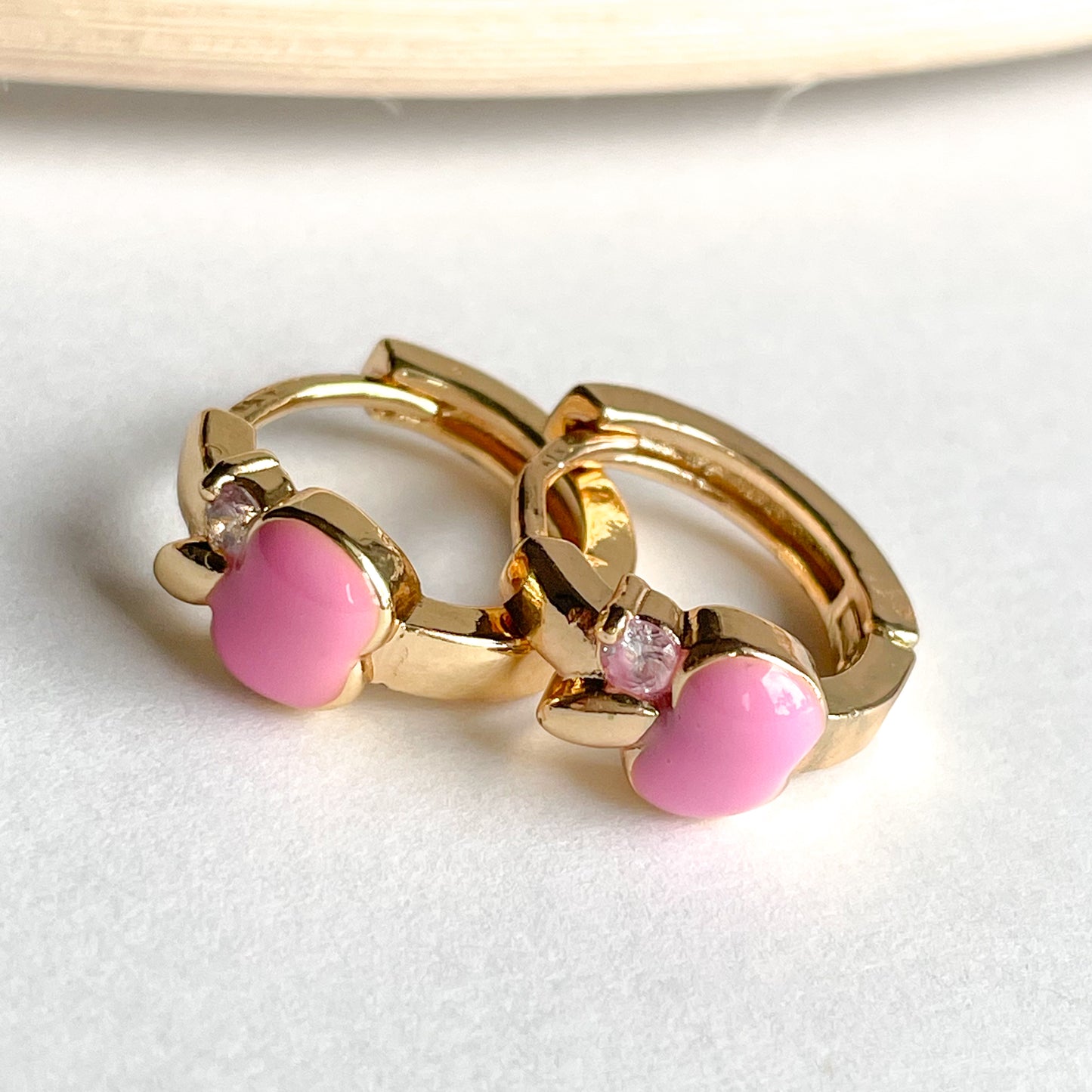 Apple Pink Enamel Huggies - 18k Gold Filled