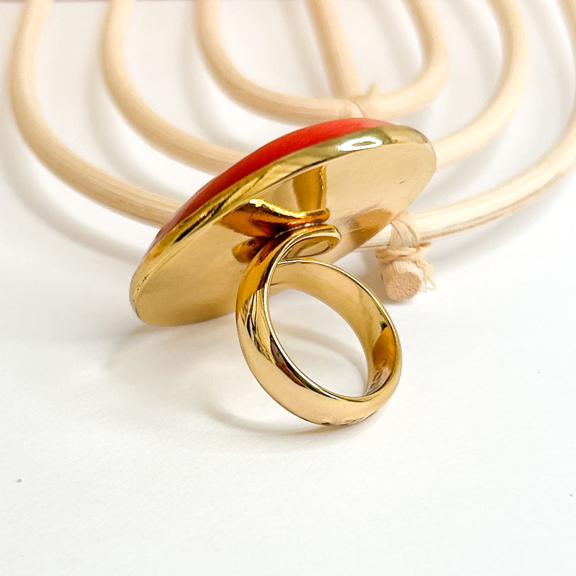 Large Fiber Optic Orange Adjustable Ring - Alchemia