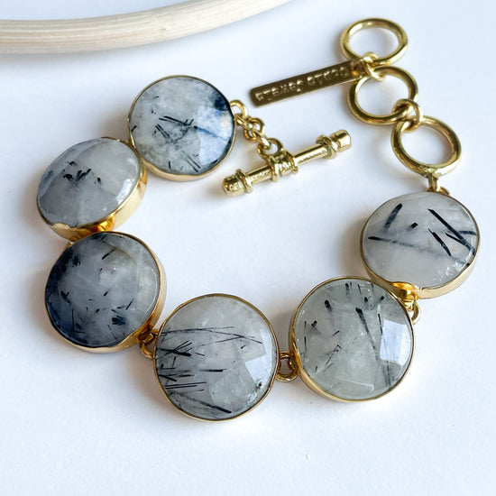 Black Rutilated Quartz Bracelet  - Both Metals
