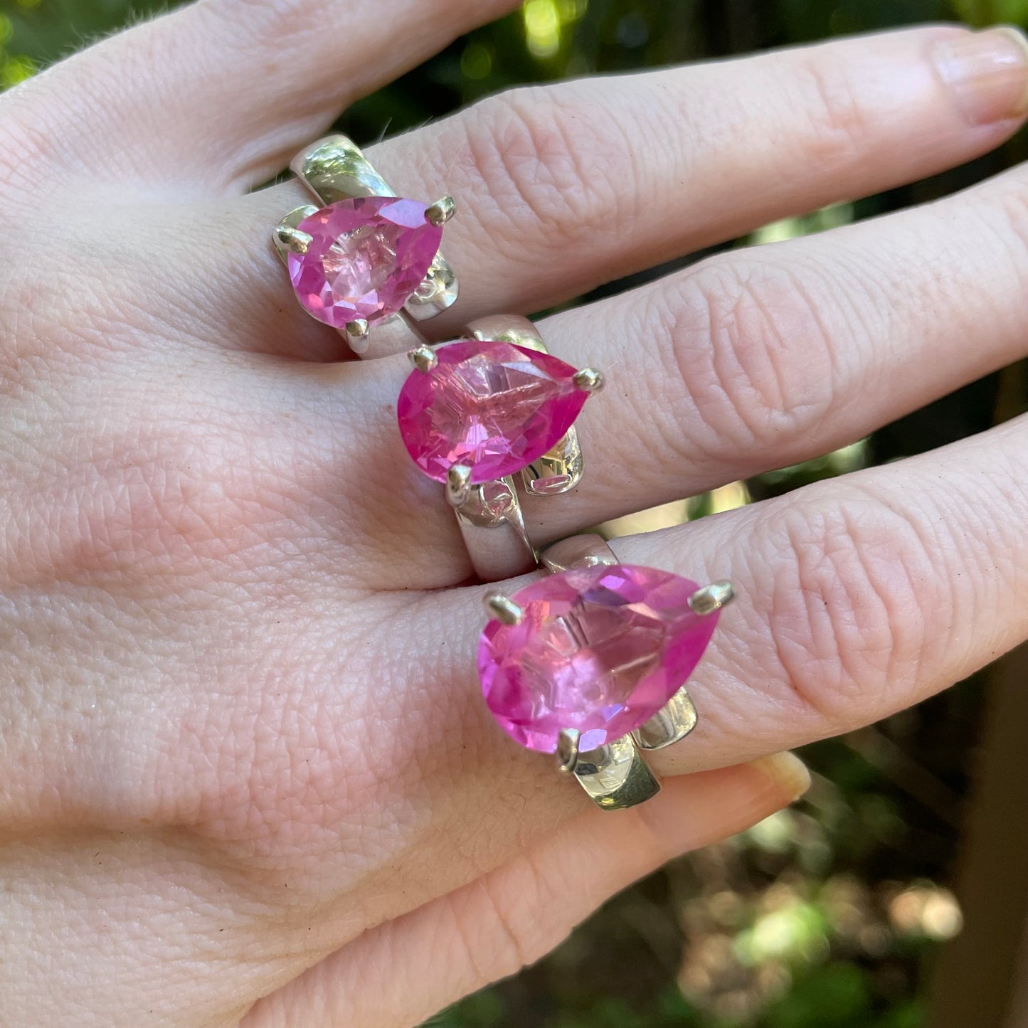 Hot Pink Glass Prong Ring - Solid Sterling Silver