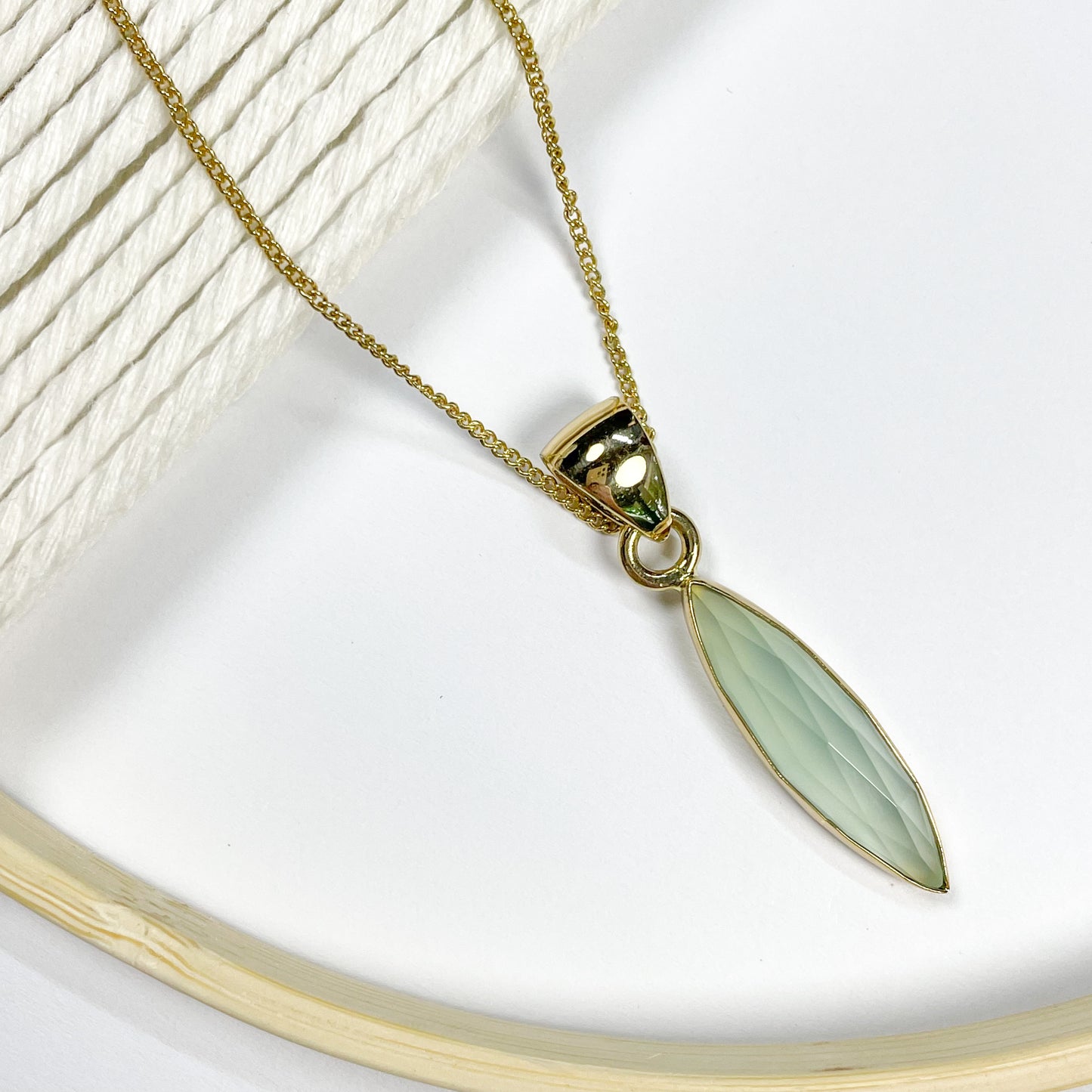 Blue Chalcedony Marquee Pendant - Alchemia Gold