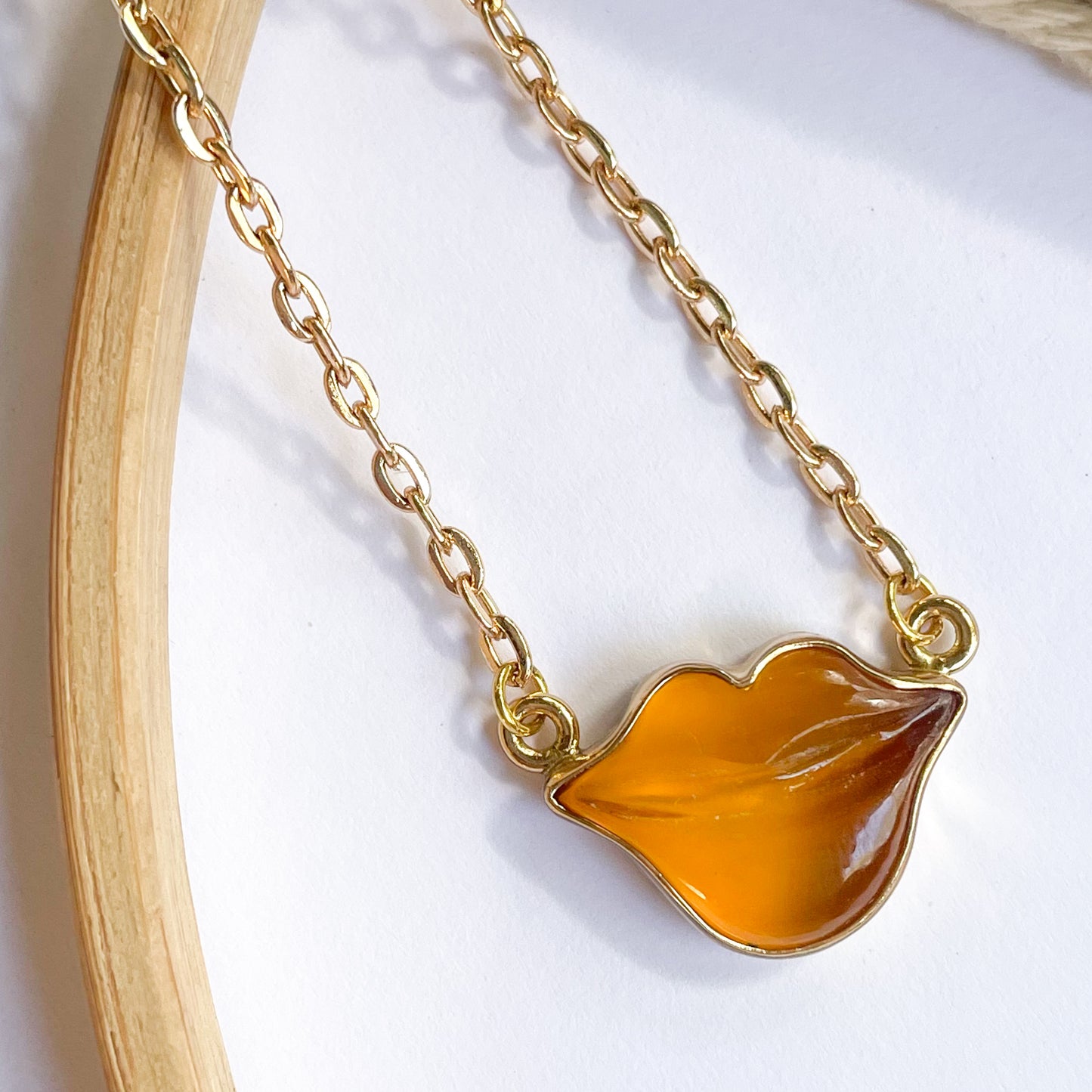 Colorful Chalcedony Lip Necklaces - Both Metals