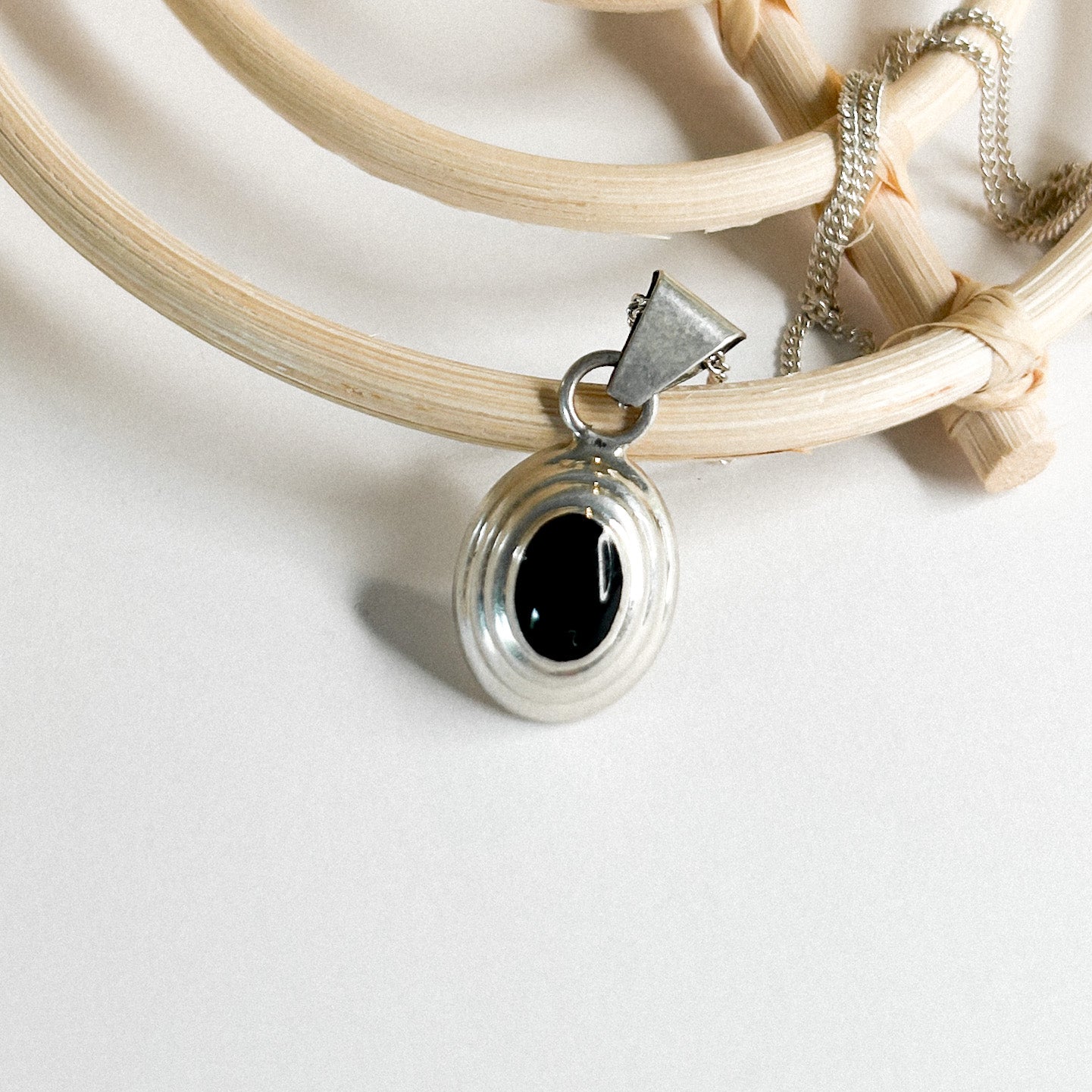 Black Onyx Dainty Oval Charm - Solid Sterling Silver
