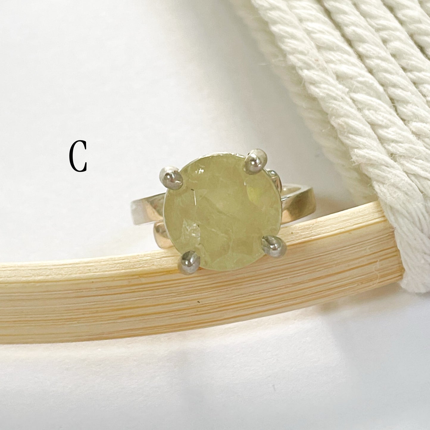 Green Sapphire Prong Ring - Solid Sterling Silver