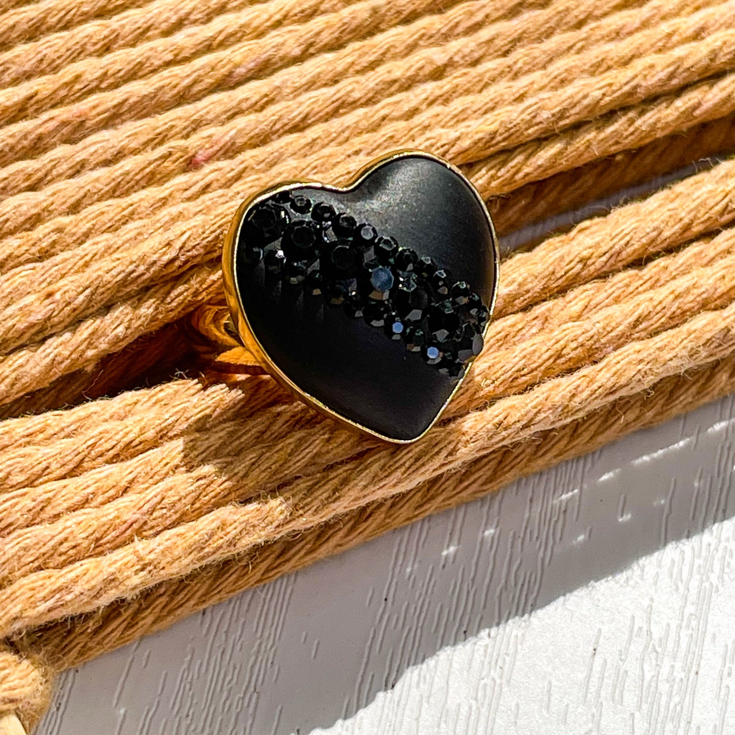 Black Druzy Heart Ring - Alchemia Gold