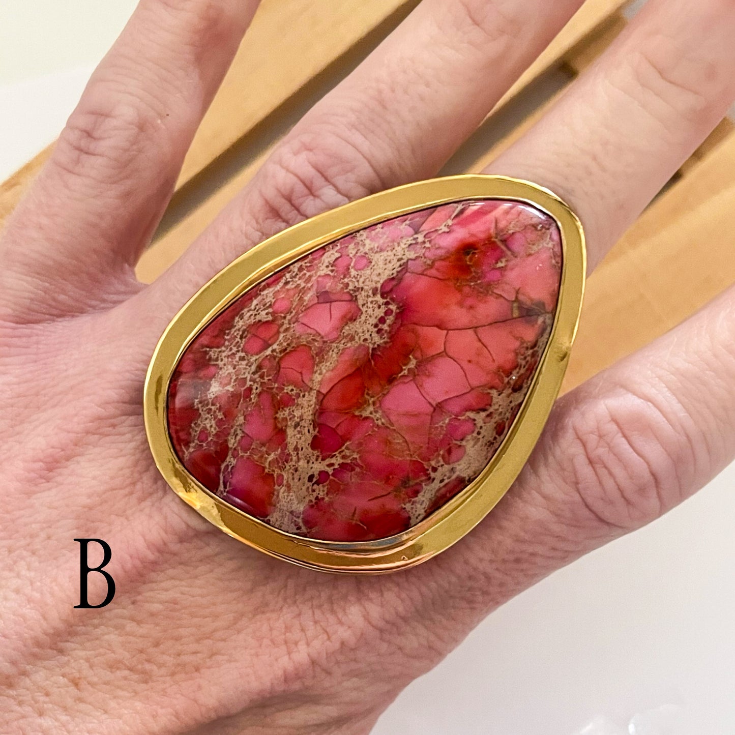 Statement Pink Jasper Rings - Alchemia