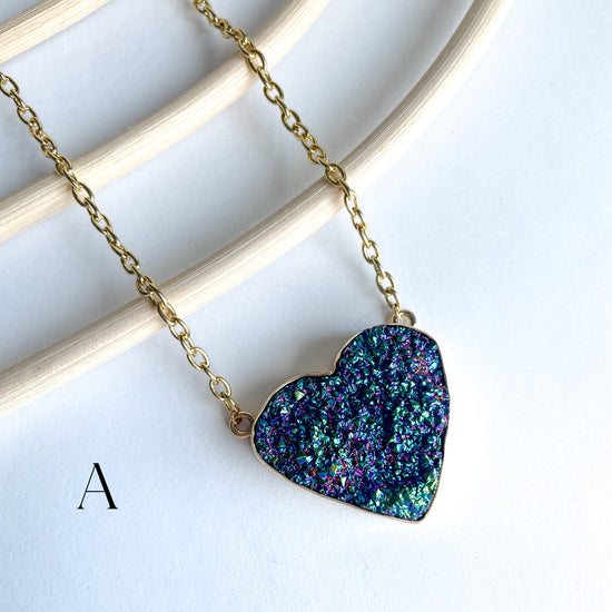 Titanium Druzy Heart Necklace - Alchemia Gold