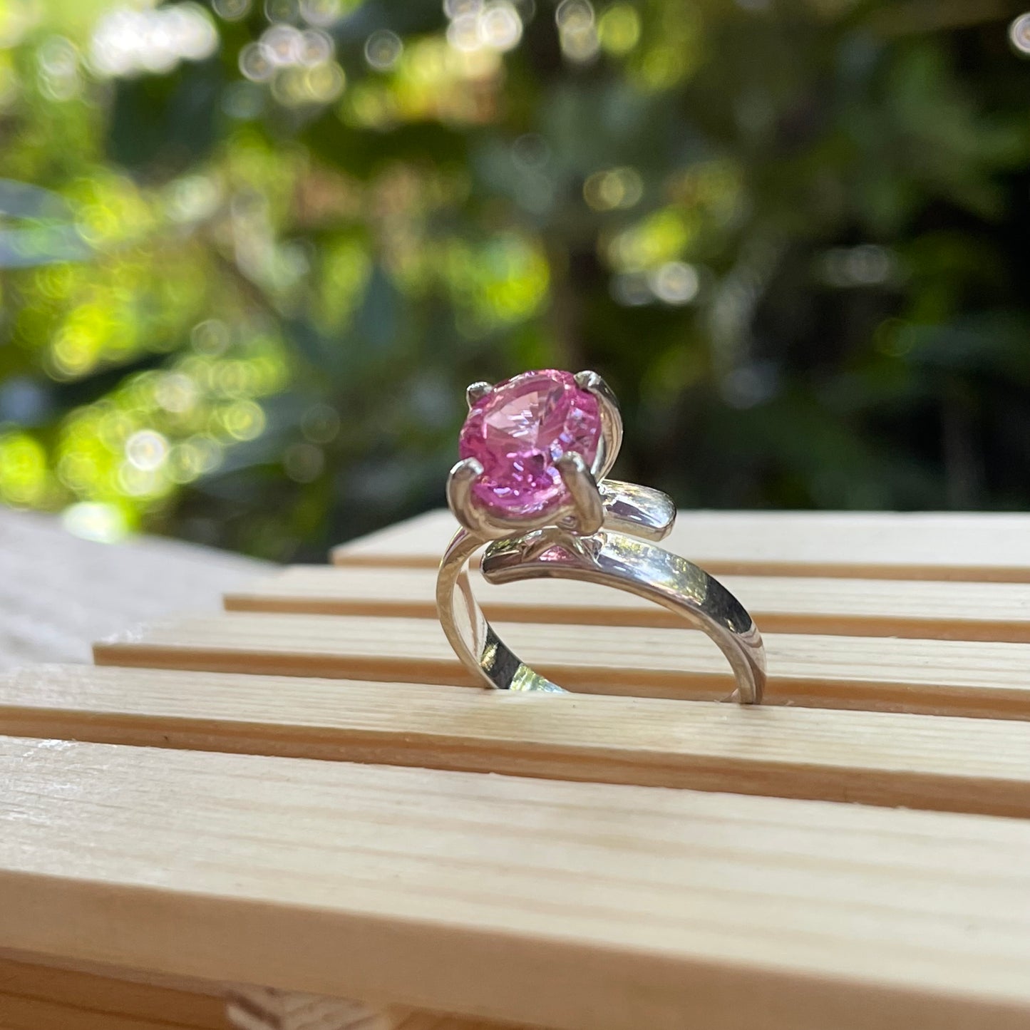 Laser Cut Pink CZ Ring - Sterling Silver