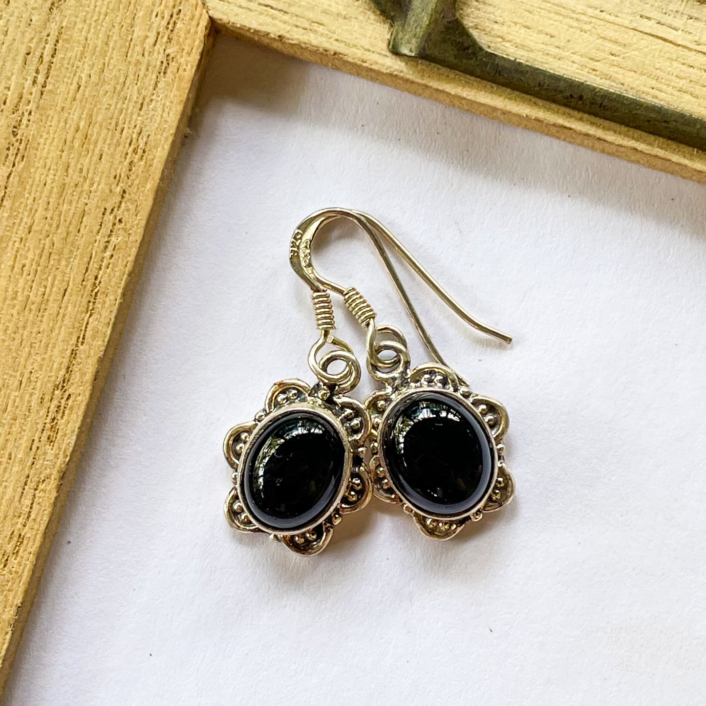 Black Onyx Earring  -  Solid Sterling Silver