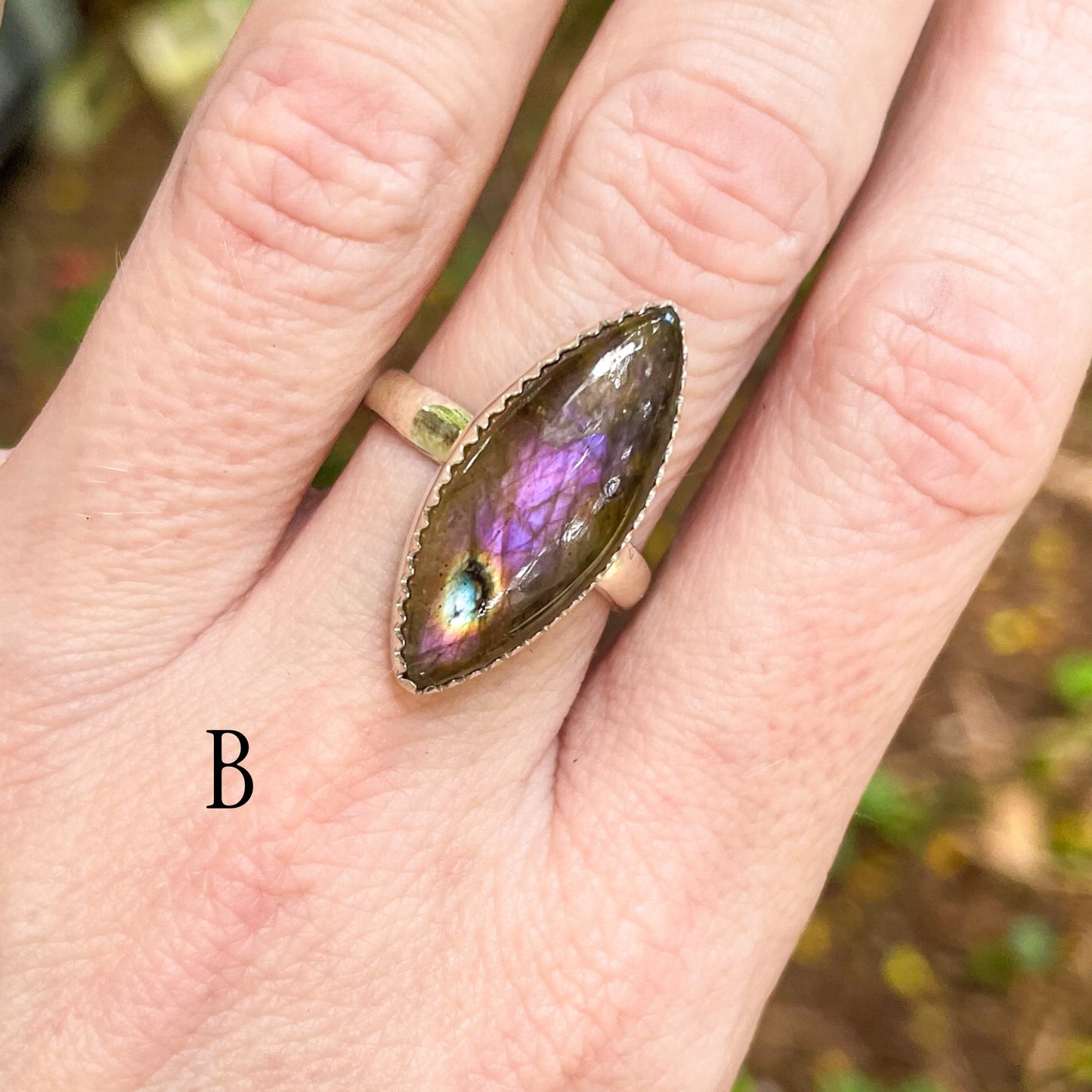 Purple Labradorite Adjustable Ring - Solid Sterling Silver