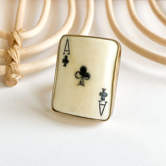 Ace Of Clubs Bone Card Ring - Alchemia