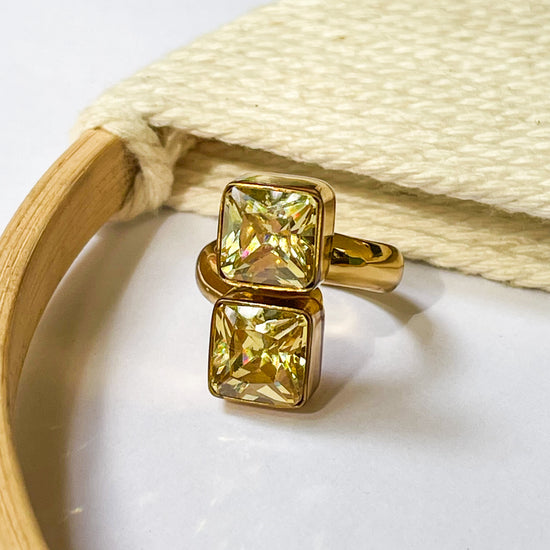 Yellow Square CZ Bypass Ring - Alchemia