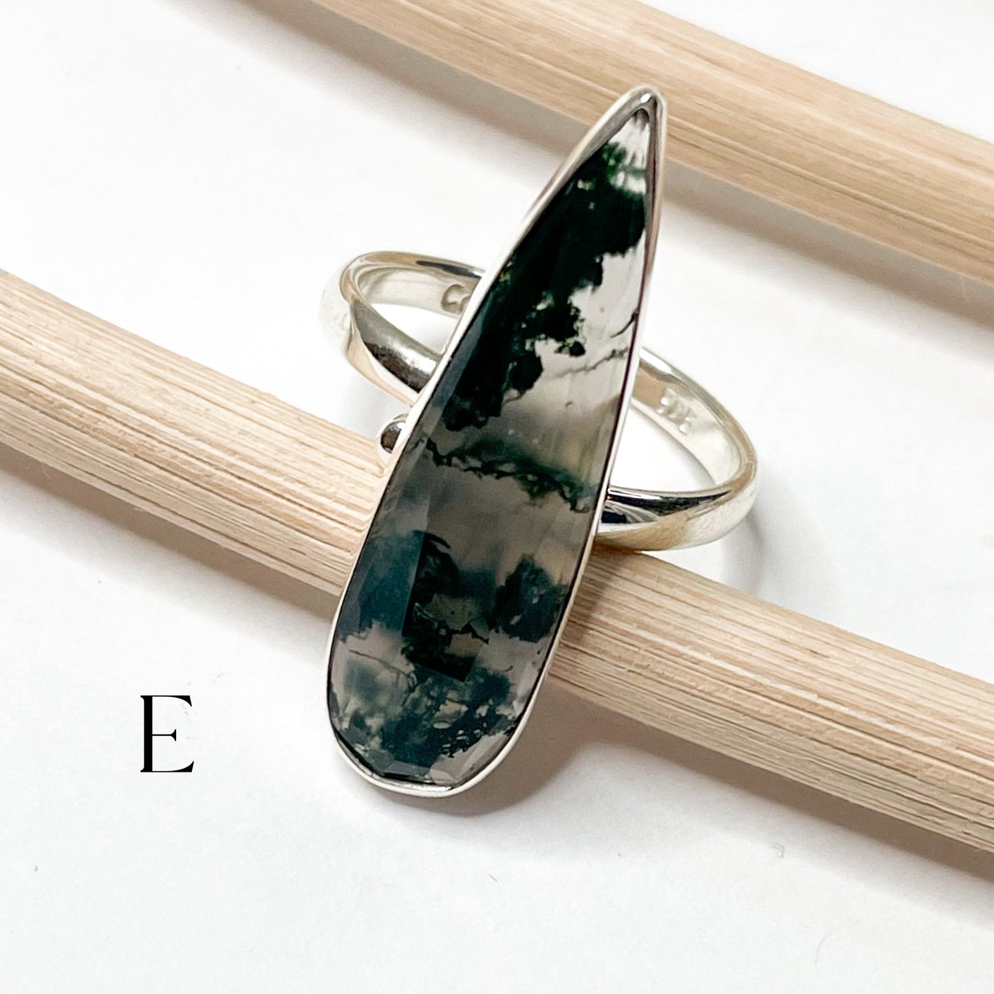 Moss Agate Ring - Solid Sterling Silver