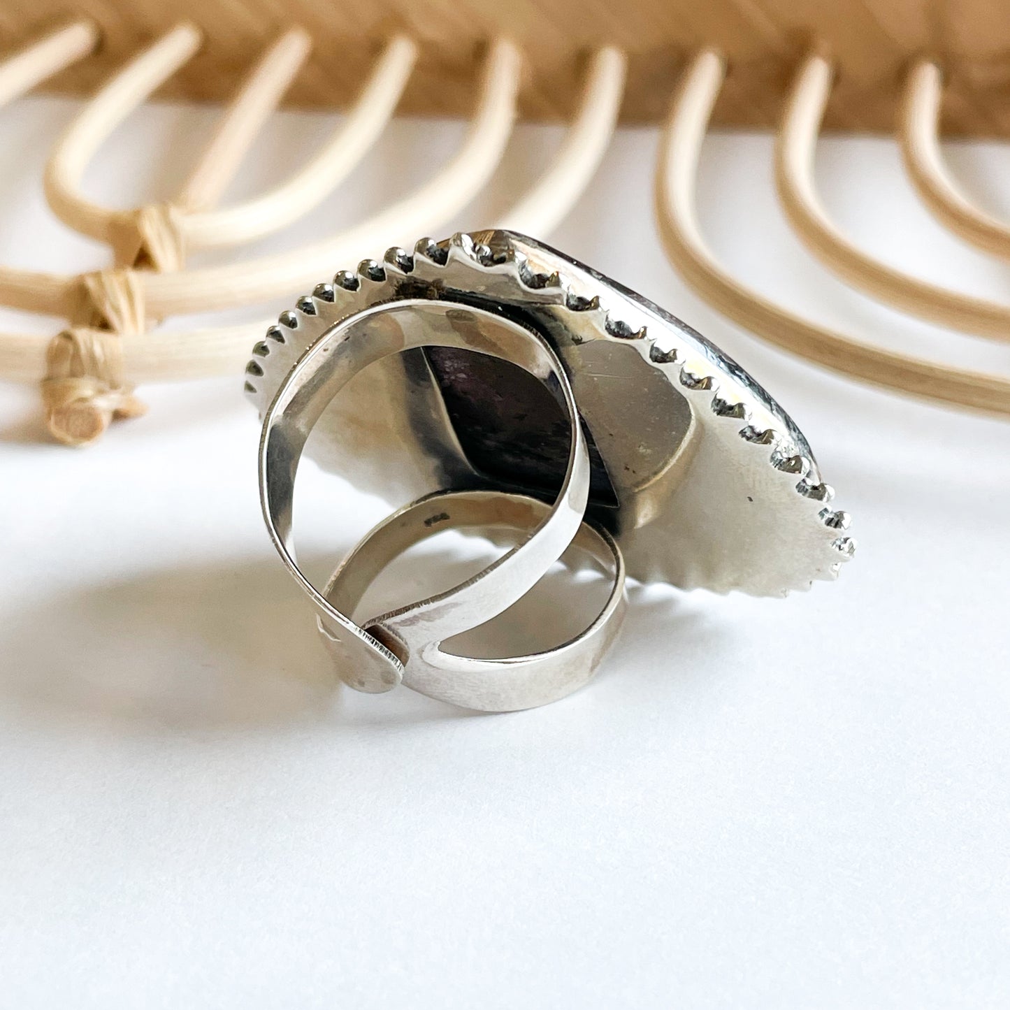 Ruby Granite Flex Cuff Statement Ring -  Solid Sterling Silver