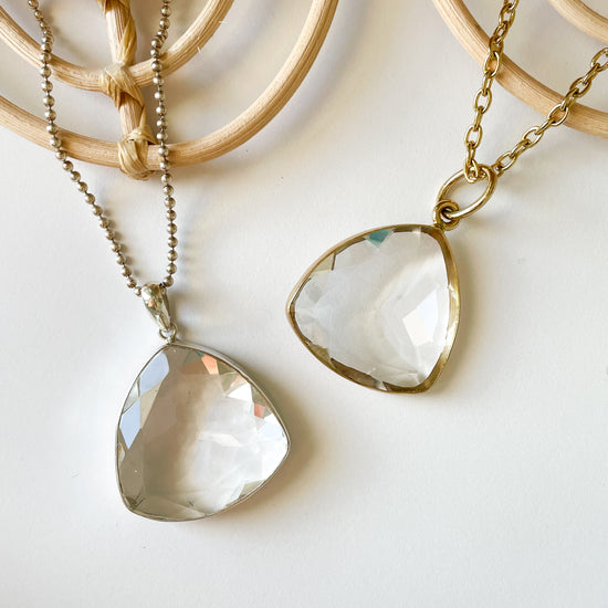 Clear Trillion Glass Pendant - Both Metals