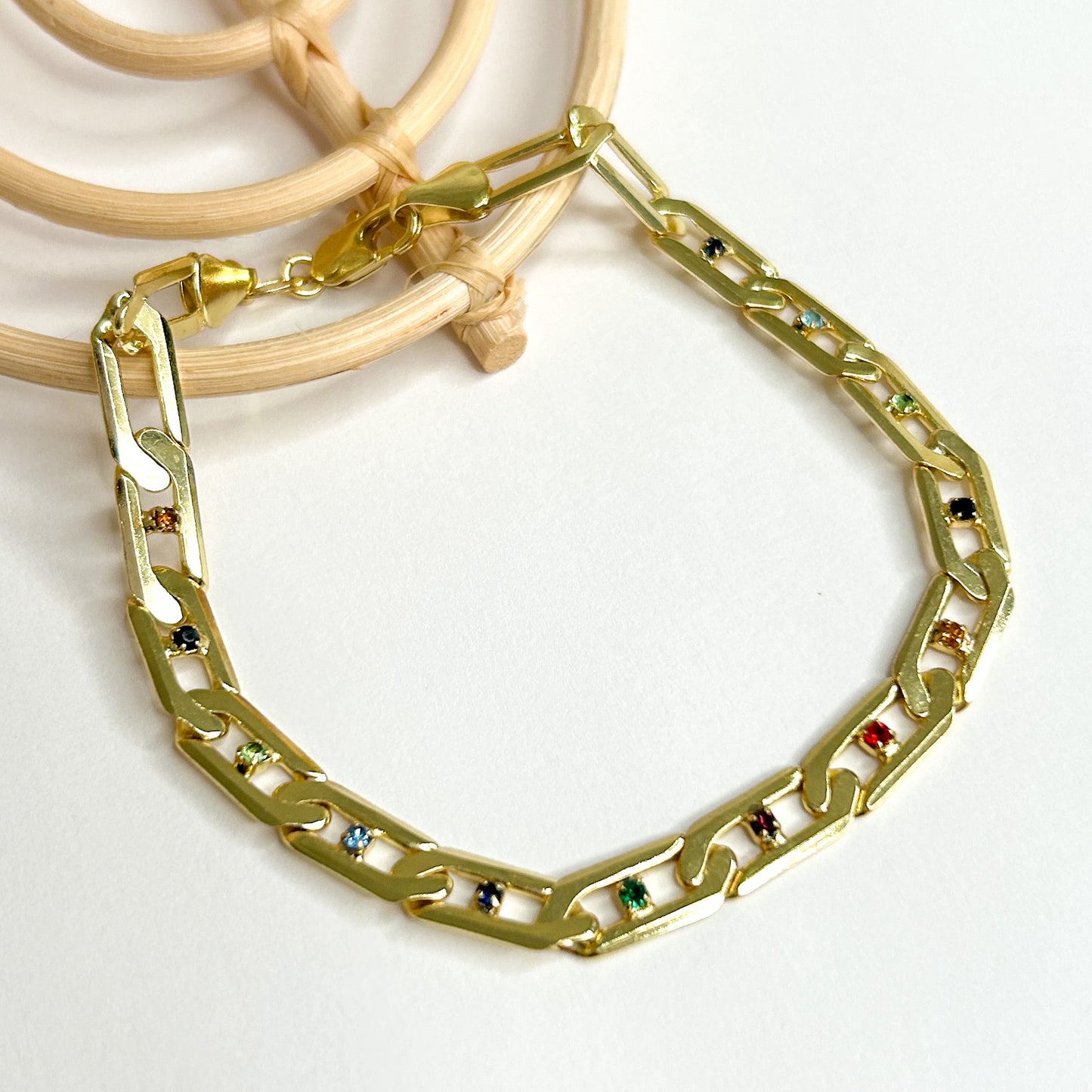 Thick Multi Gem Bracelet - 18k Gold Filled