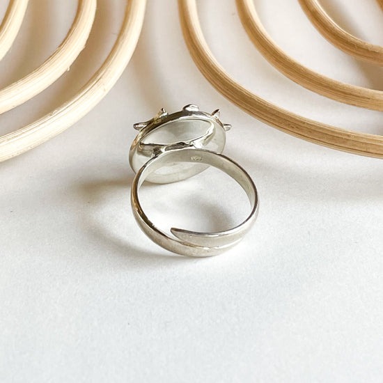 Black Rutilated Quartz Ring- Cosmos Detail - Solid Sterling Silver