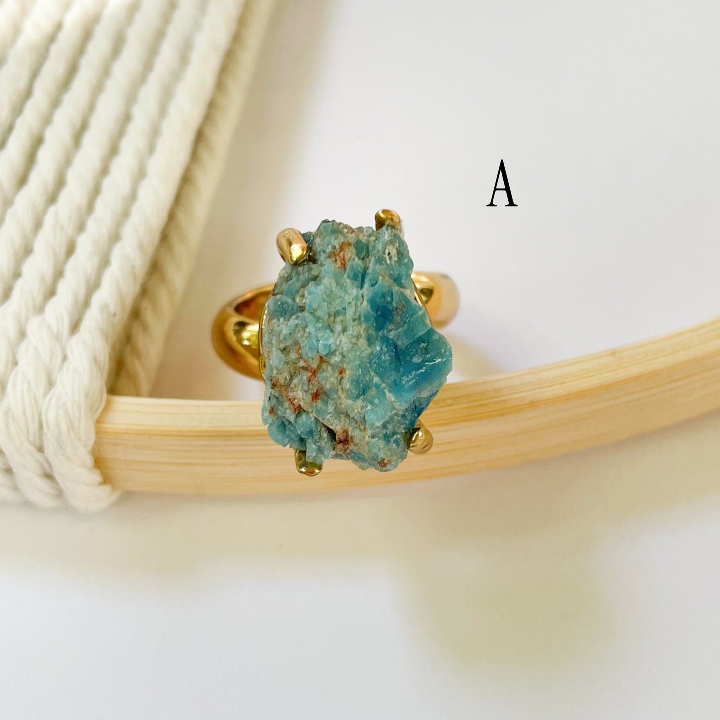 Raw Neon Apatite Prong Ring - Alchemia Gold