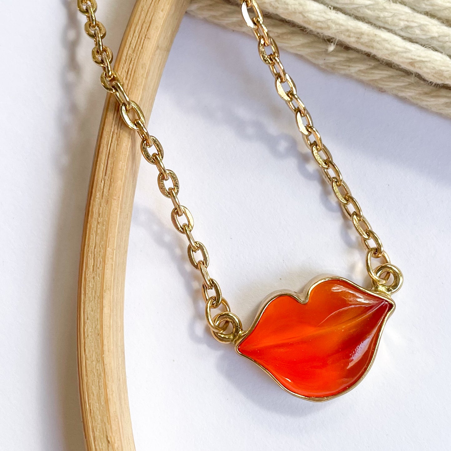 Colorful Chalcedony Lip Necklaces - Both Metals