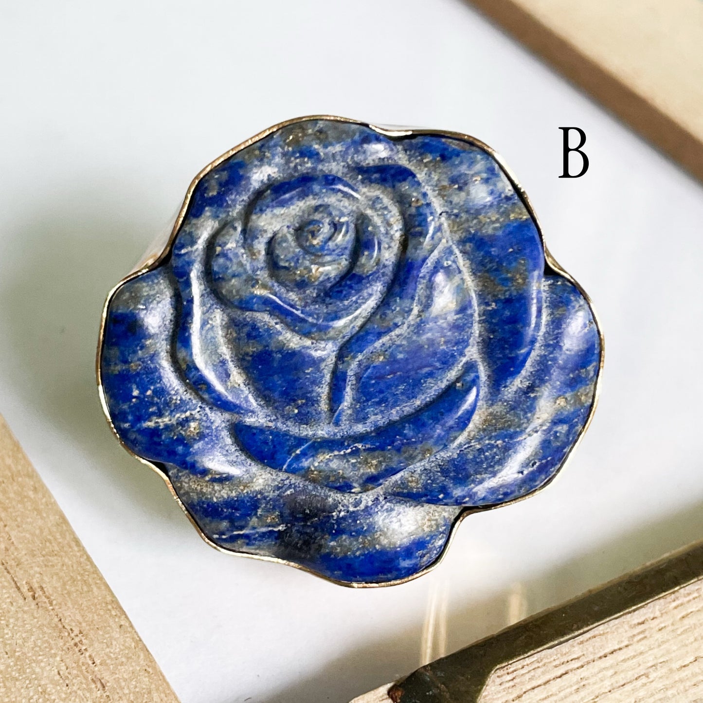 Lapiz Lazuli Rose Carved Ring - Alchemia Gold