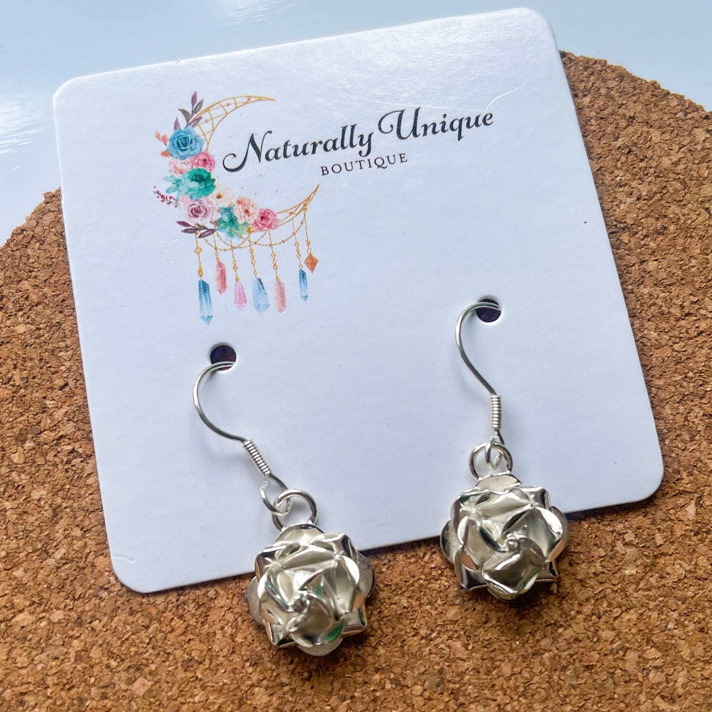 Rose Dangle Earrings - Solid Sterling Silver