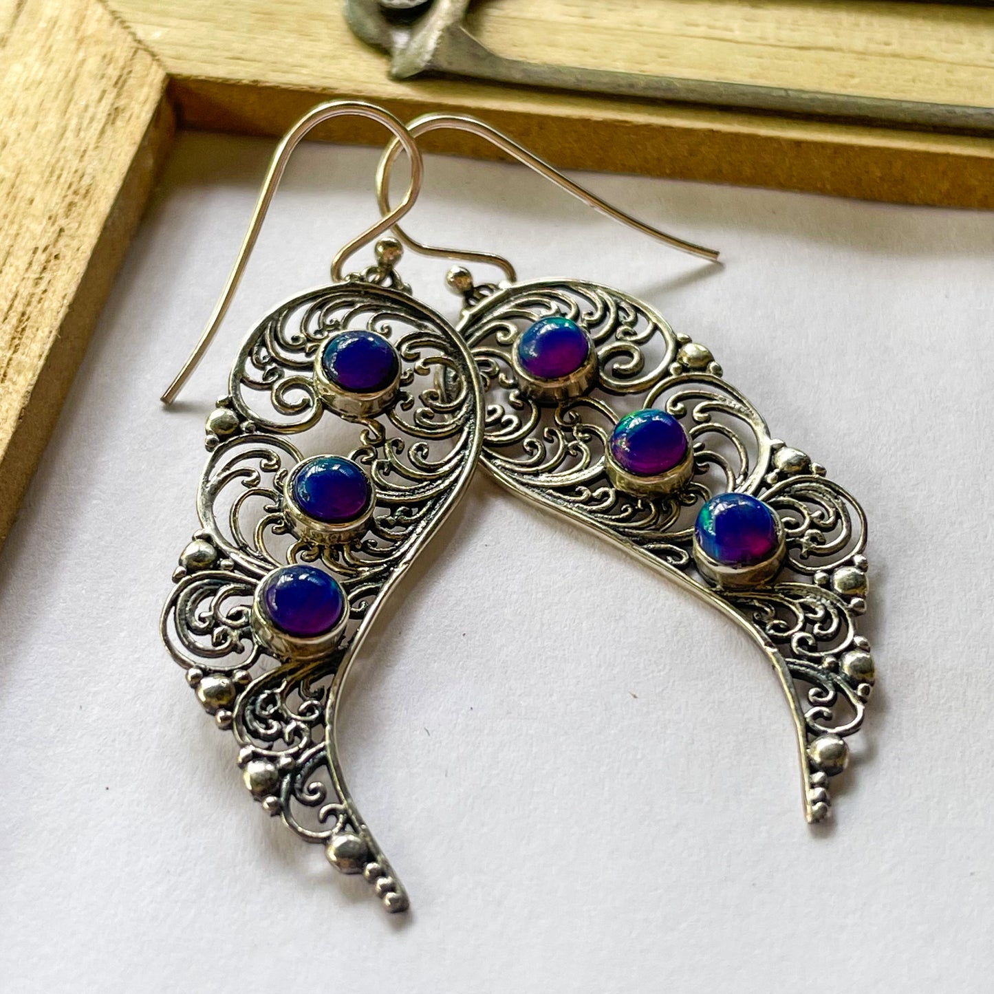 Galaxy Opal Angel Wing -  Solid Sterling Silver