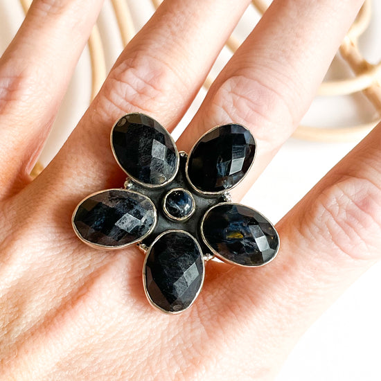 Pietersite Flower Statement Ring - Solid Sterling Silver