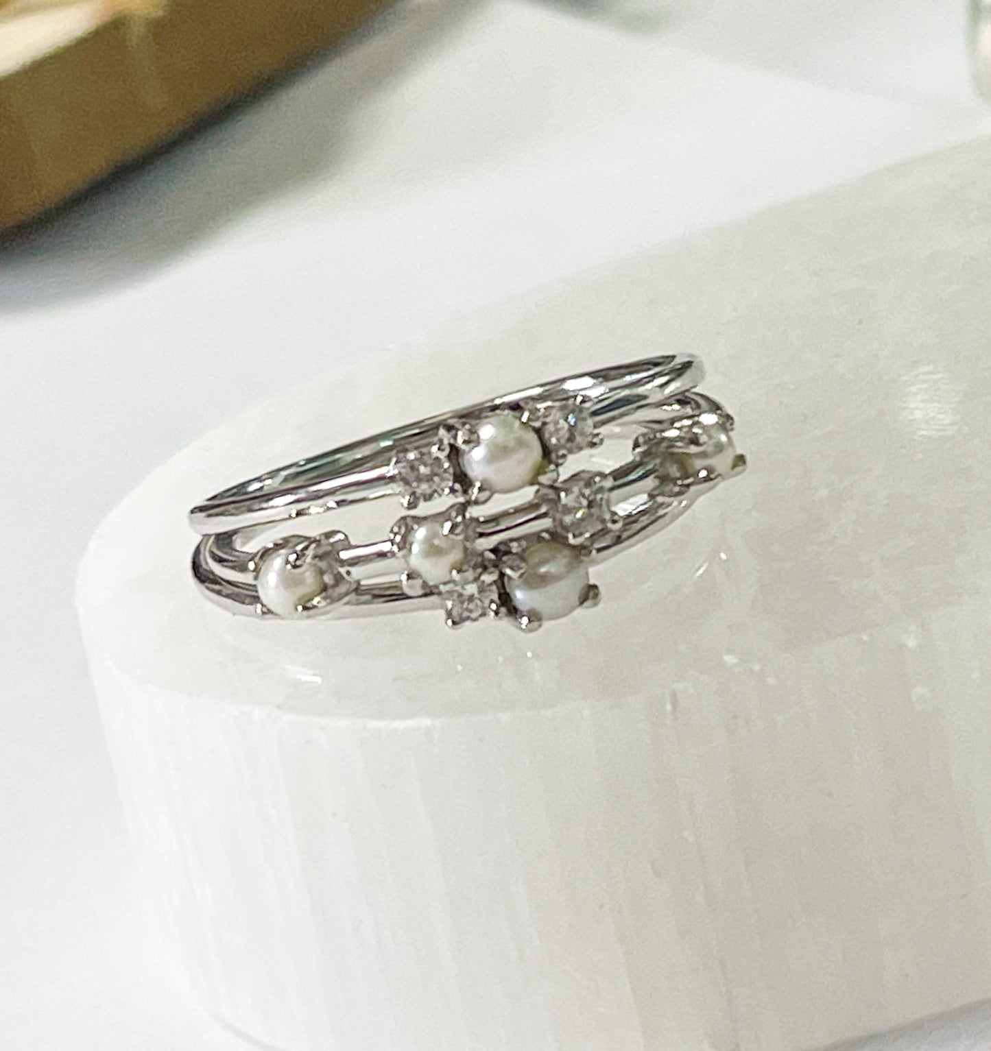 Triple Pearl & CZ Stack Rings -SSS or Vermeil
