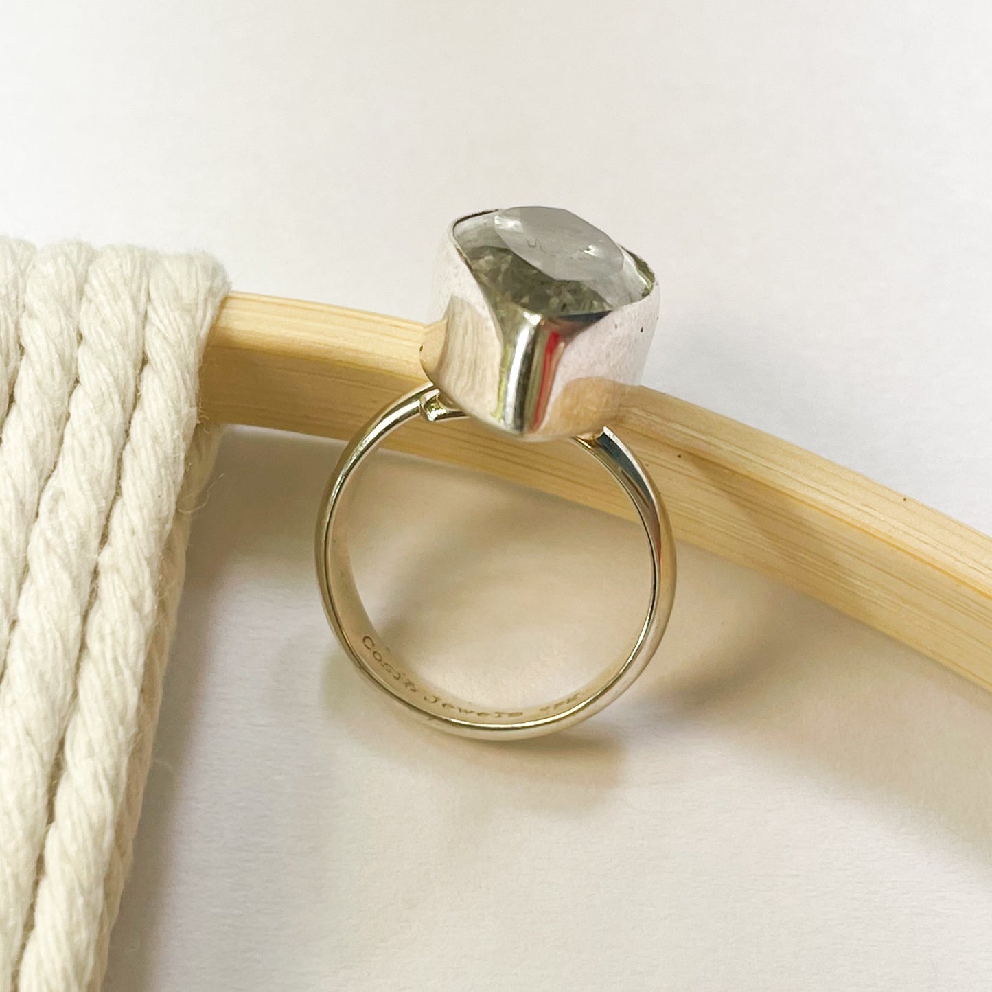 Rutilated Green Amethyst Ring - Solid Sterling Silver