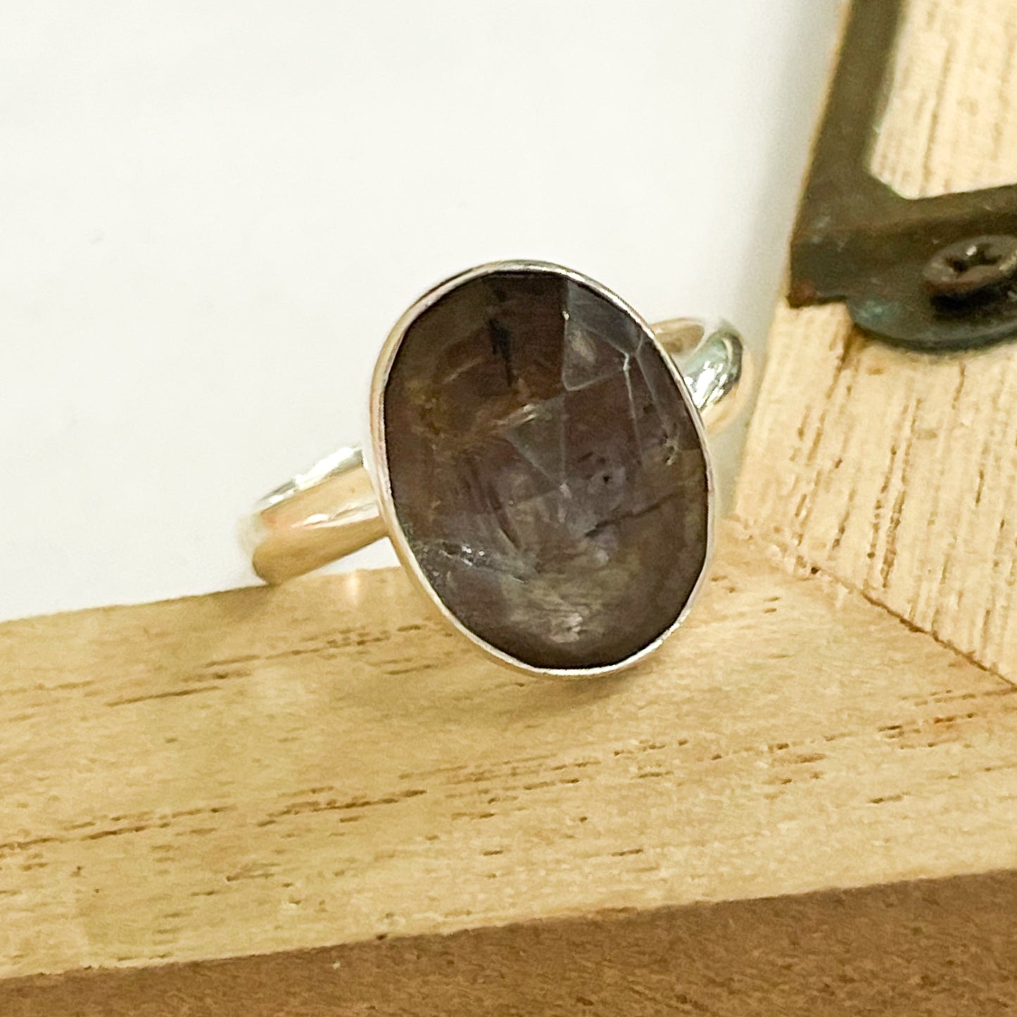 Gray Shimmer Doublet Ring - Solid Sterling Silver