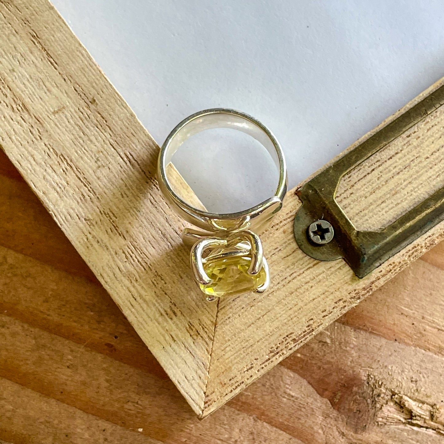 Lemon Quartz Prong Ring - Solid Sterling Silver