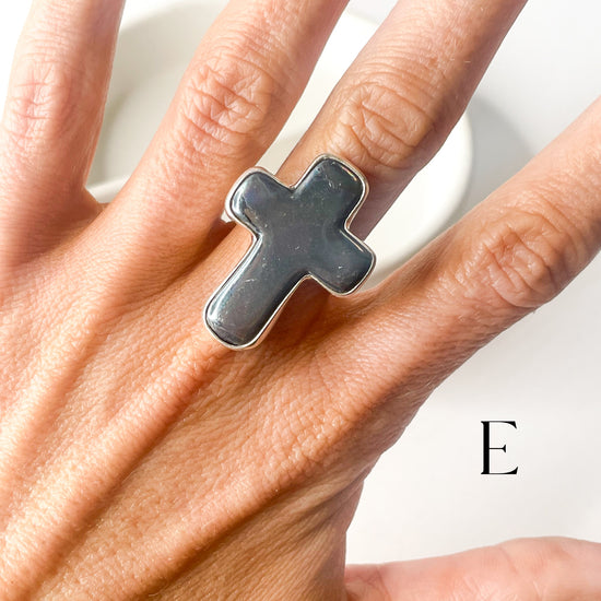 Mother of Pearl Cross Ring - Solid Sterling Silver