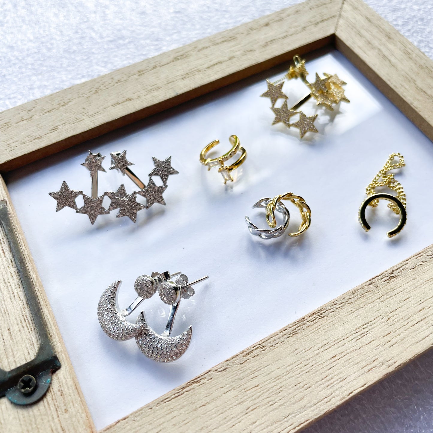 CZ Crescent Moon Jacket Studs - Solid Sterling Silver