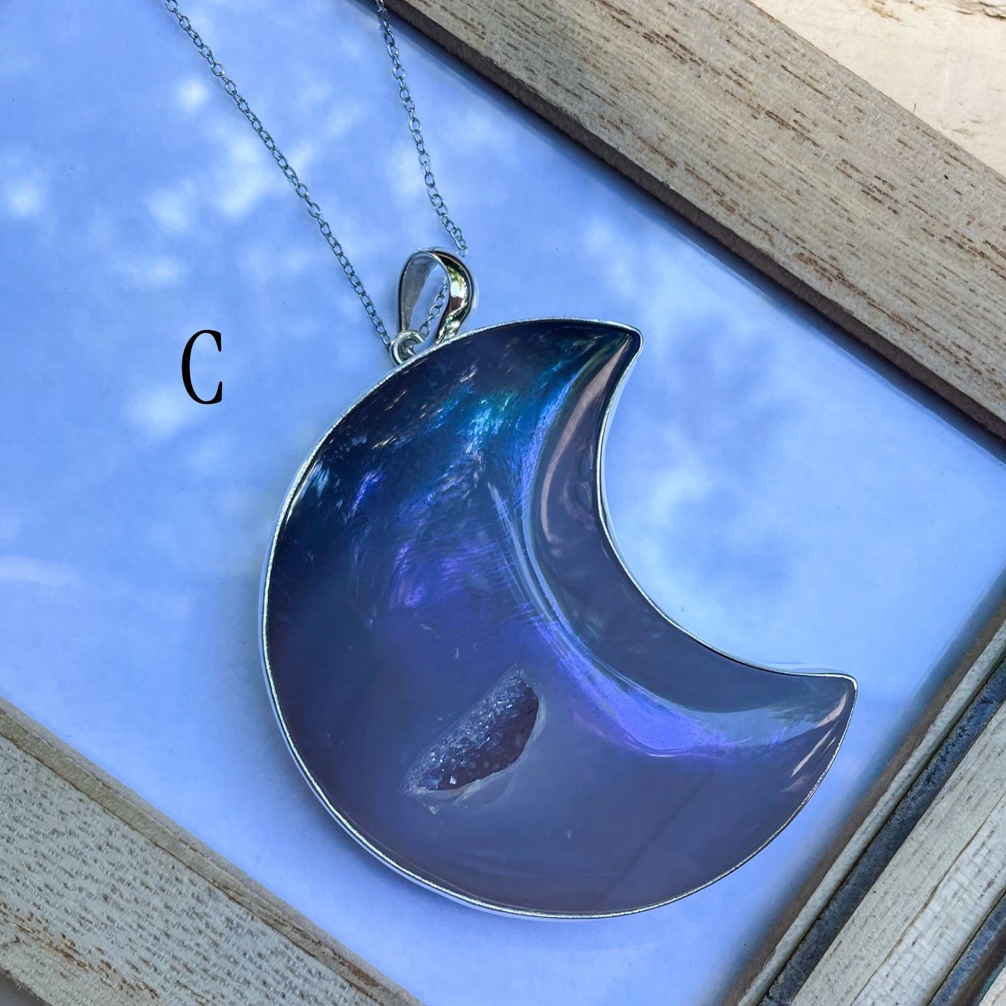 Aurora Statement Moon Pendant - Solid Sterling Silver