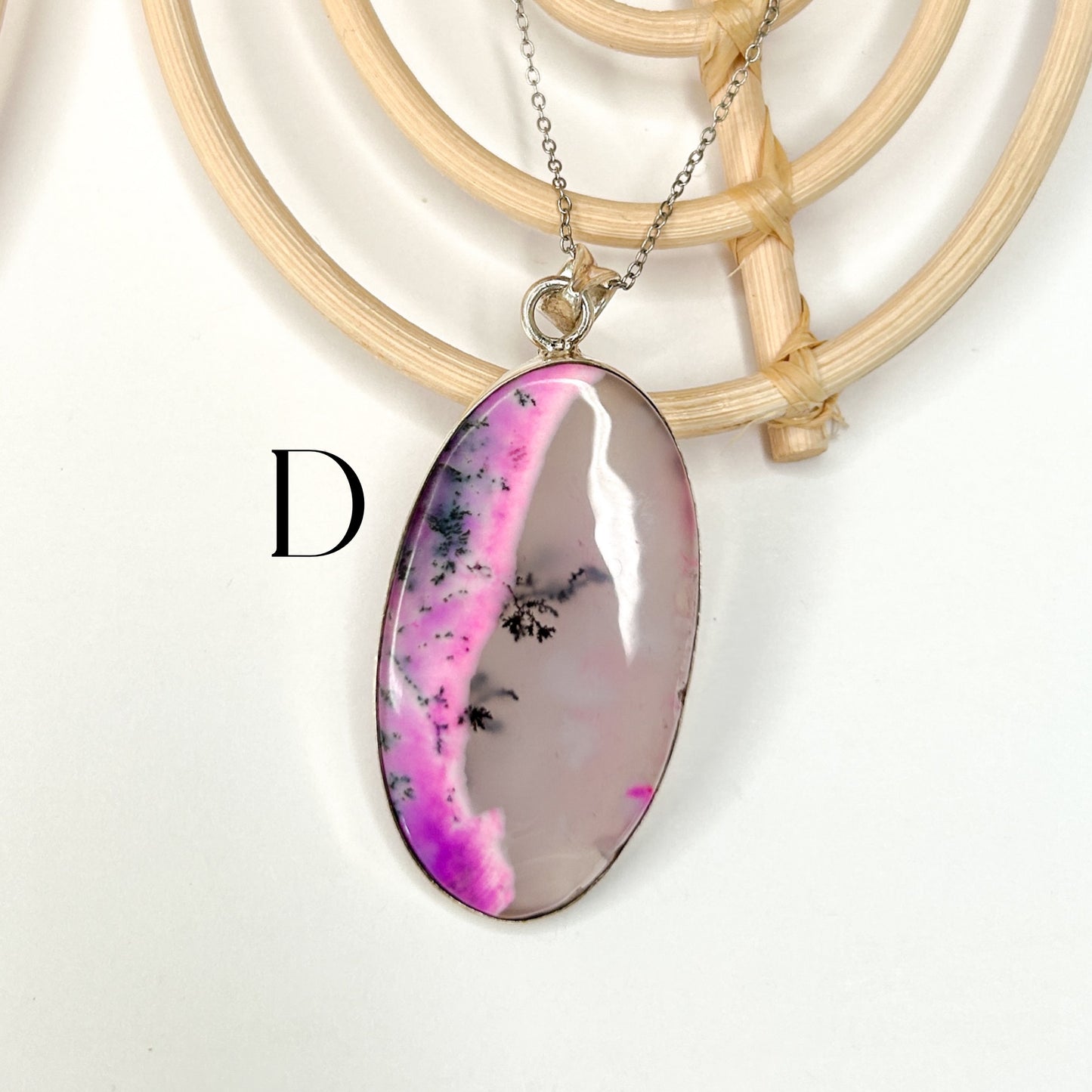 Purple Dendrite Opal Pendant - Solid Sterling Silver