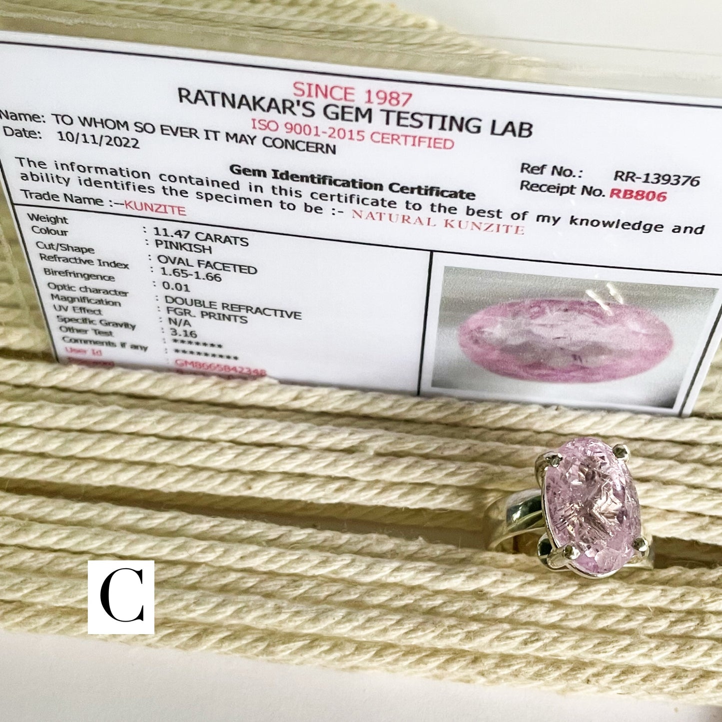 Certified Natural Kunzite Prong Ring - Solid Sterling Silver