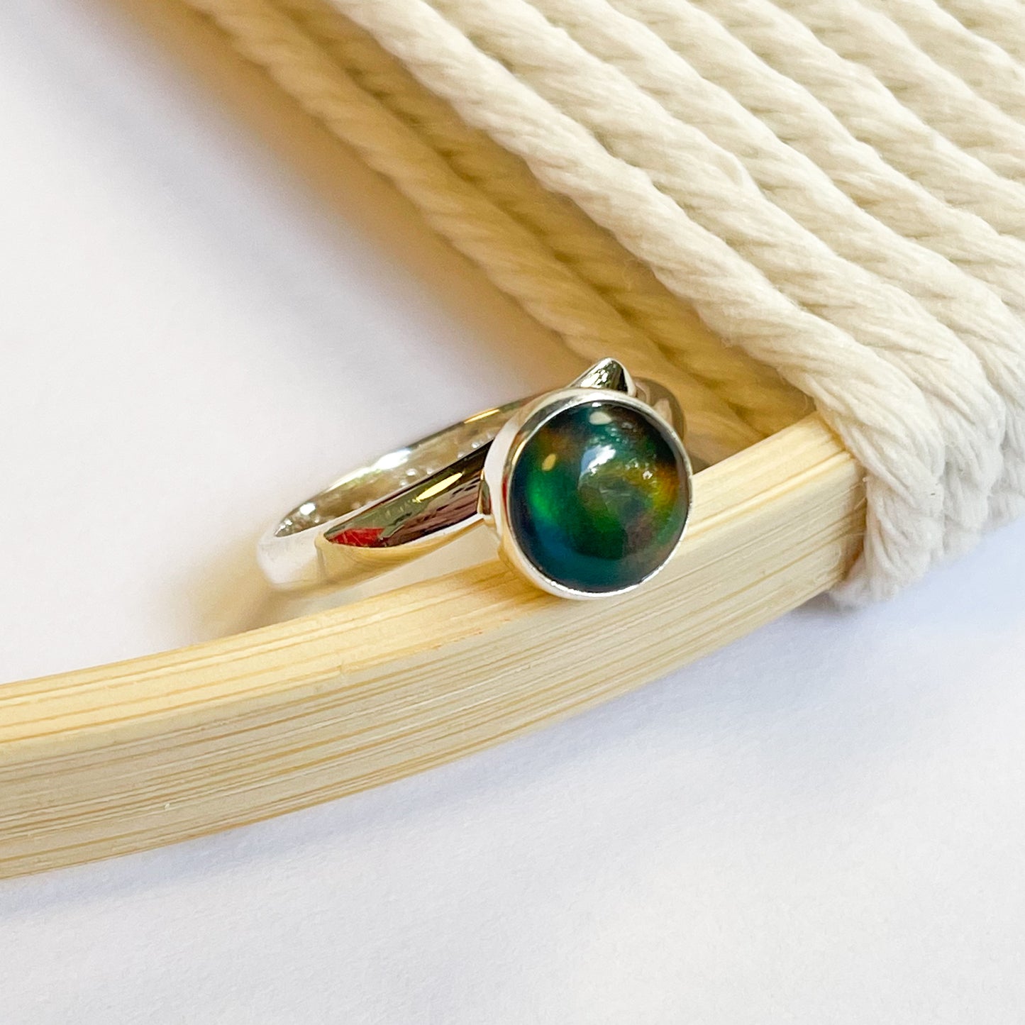 Dainty Galaxy Opal Ring - Solid Sterling Silver